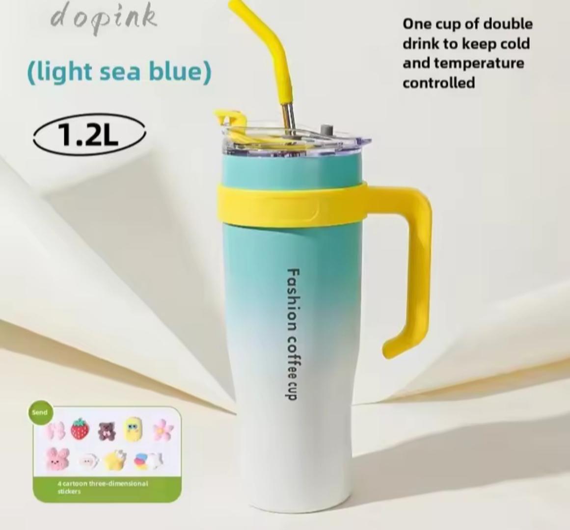 1200ml miniso trend Stanley cup, travel mug or flask 1200ml Sports Water Bottle Stainless Steel Double Vacuum Insulated Mug Keep Cold Hot Thermal Car Cup for Water Iced Tea Coffee.