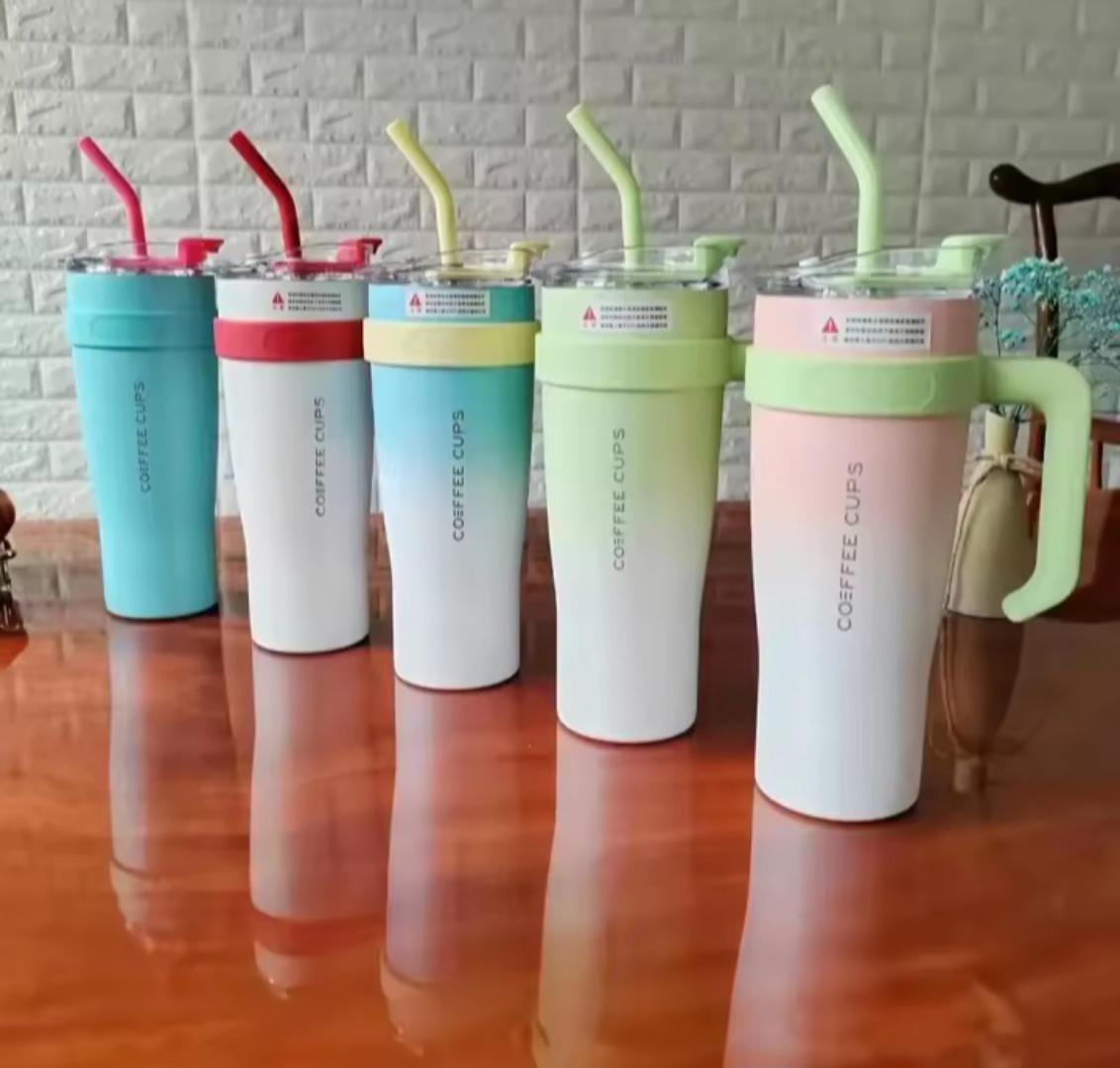 1200ml miniso trend Stanley cup, travel mug or flask 1200ml Sports Water Bottle Stainless Steel Double Vacuum Insulated Mug Keep Cold Hot Thermal Car Cup for Water Iced Tea Coffee.