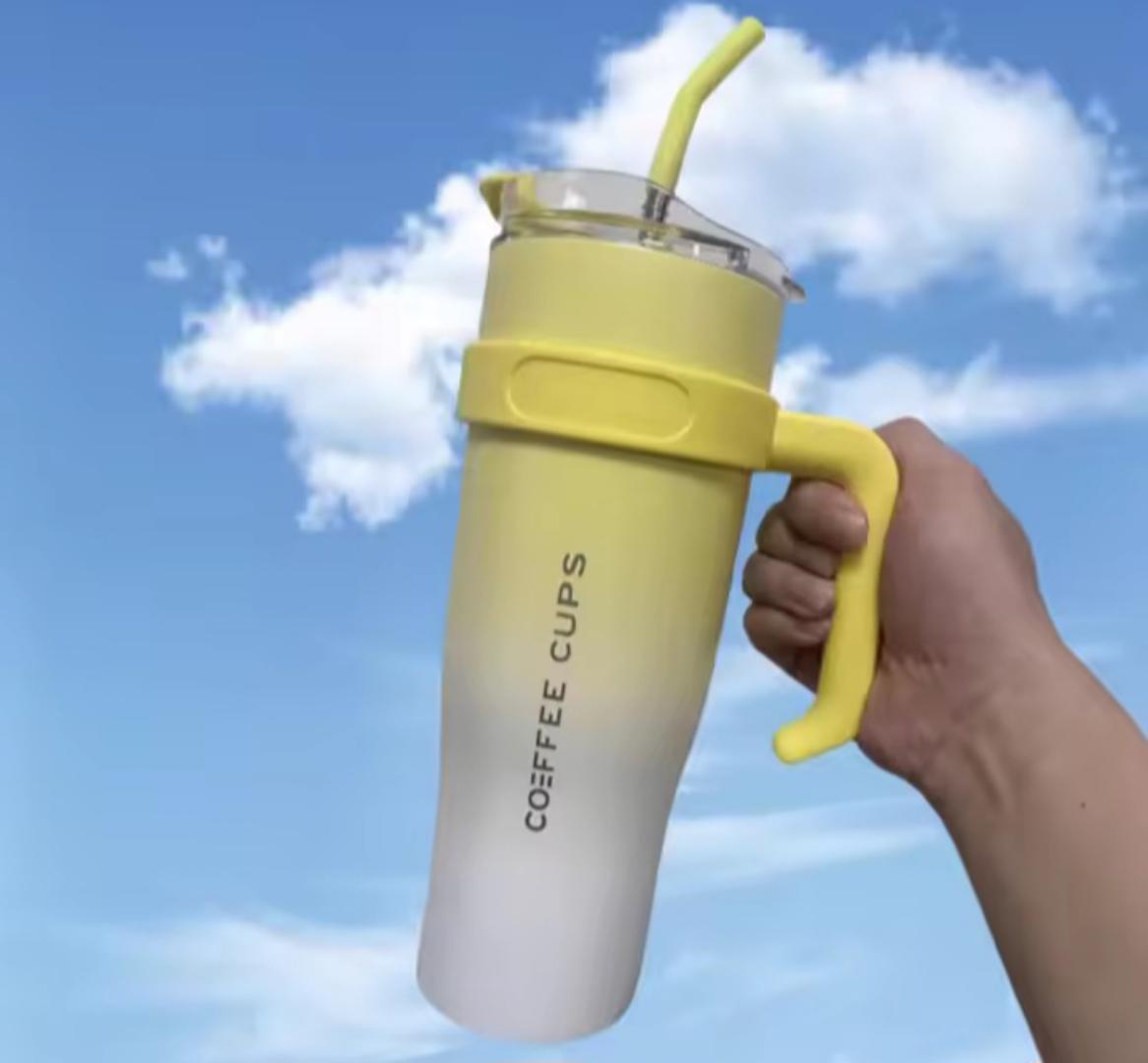 1200ml miniso trend Stanley cup, travel mug or flask 1200ml Sports Water Bottle Stainless Steel Double Vacuum Insulated Mug Keep Cold Hot Thermal Car Cup for Water Iced Tea Coffee.