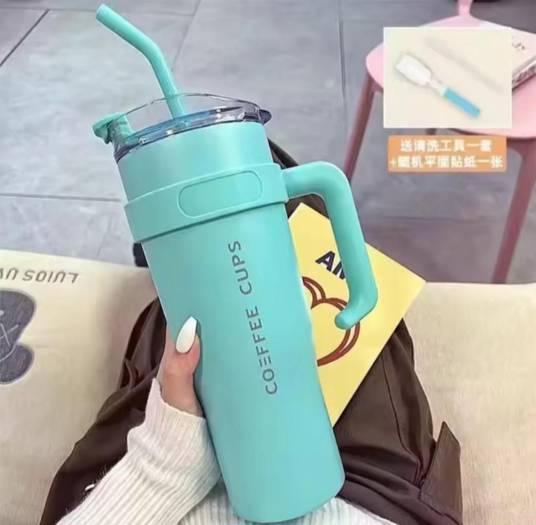 1200ml miniso trend Stanley cup, travel mug or flask 1200ml Sports Water Bottle Stainless Steel Double Vacuum Insulated Mug Keep Cold Hot Thermal Car Cup for Water Iced Tea Coffee.