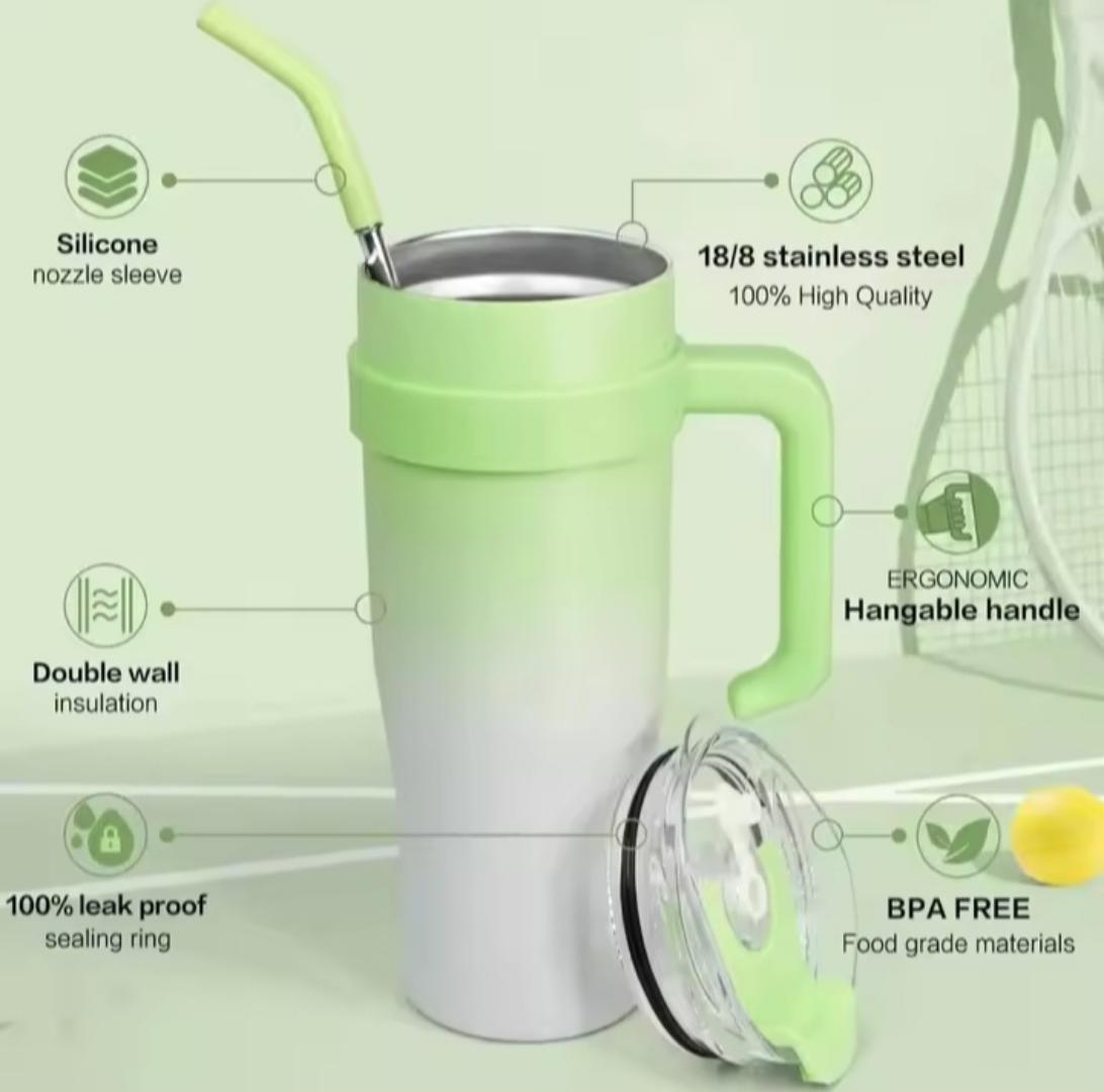 1200ml miniso trend Stanley cup, travel mug or flask 1200ml Sports Water Bottle Stainless Steel Double Vacuum Insulated Mug Keep Cold Hot Thermal Car Cup for Water Iced Tea Coffee.