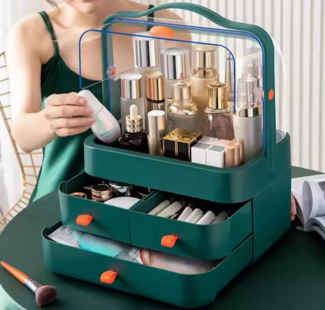 Makeup and cosmetics storage box and Organizer with drawers Own style Acrylic 3 Drawers dome cosmetic organizerMakeup Organizer Box Desktop Drawer Storage Box Transparent Dust-proof Dressing Table Ski
