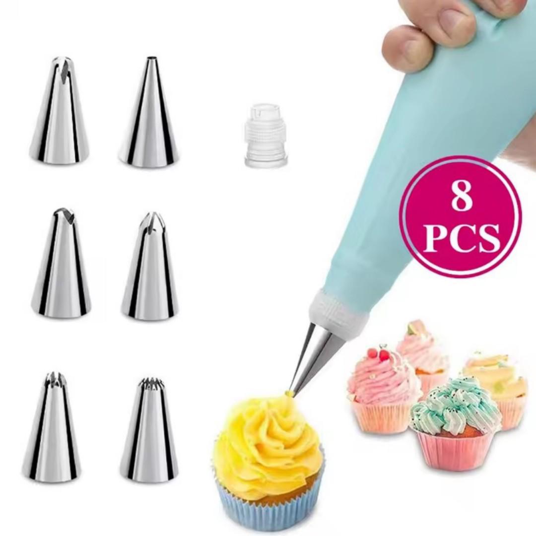 icing piping bag with metal nozzles  8 pieces setPCS/Set Silicone Kitchen Accessories Icing Piping Cream Pastry Bag + 6 Stainless Steel Nozzle Set DIY Cake Decorating Tips Set