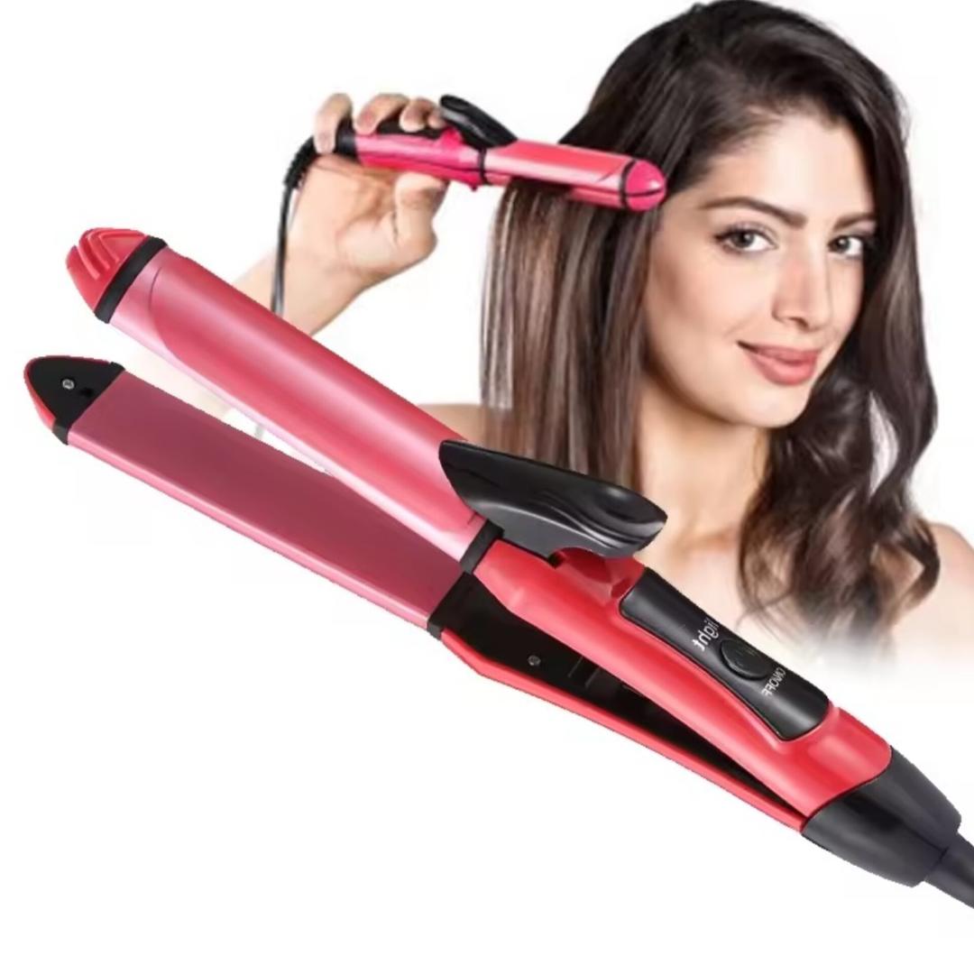 2 in 1 Hair Straightening and Curling Iron, Straightener, 2 In 1 Electic Hair Curl Iron Ceramic Straightener Wave Flat Wand Styling Roller Straighter Hairstyling LCD Curler Tongs Crimple