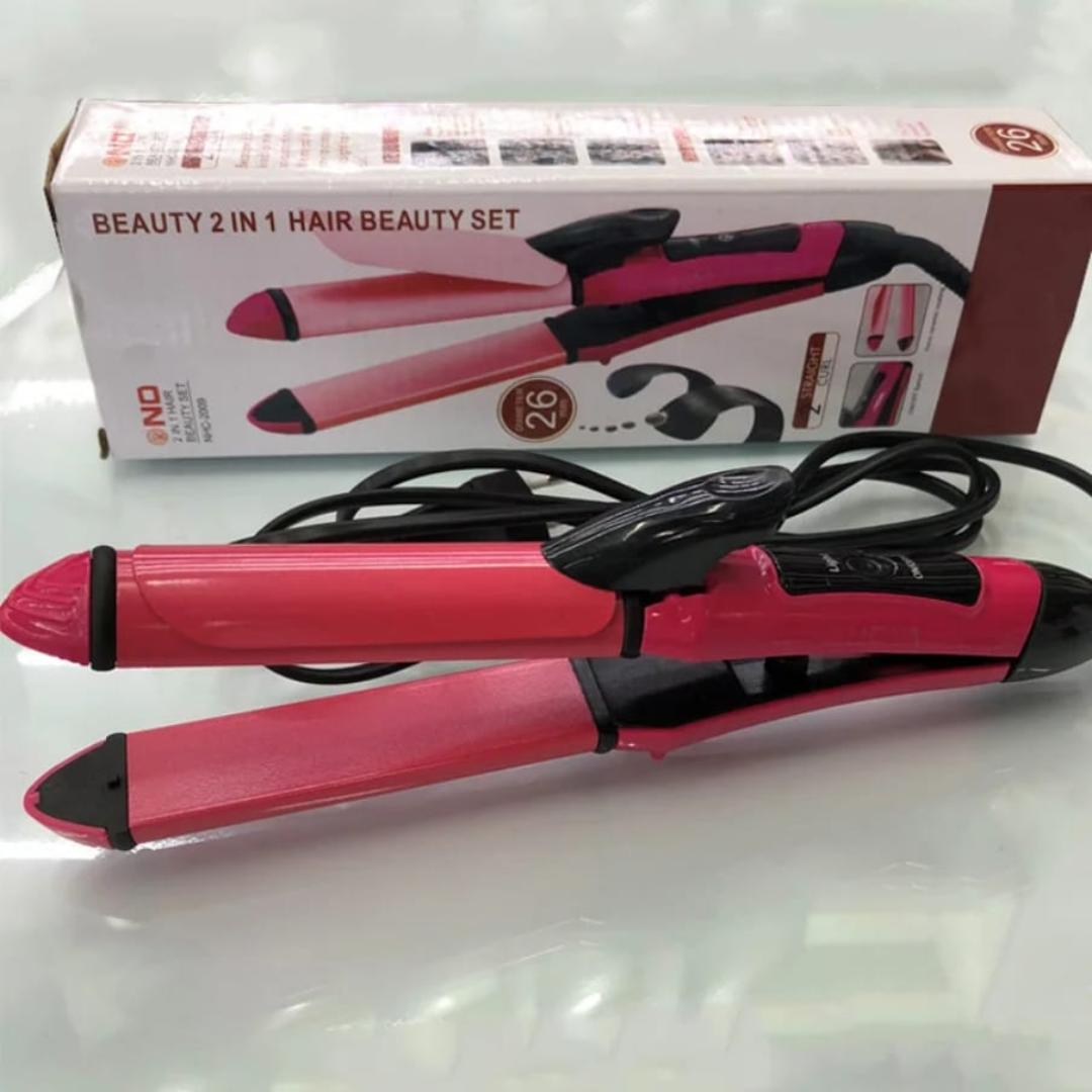 2 in 1 Hair Straightening and Curling Iron, Straightener, 2 In 1 Electic Hair Curl Iron Ceramic Straightener Wave Flat Wand Styling Roller Straighter Hairstyling LCD Curler Tongs Crimple