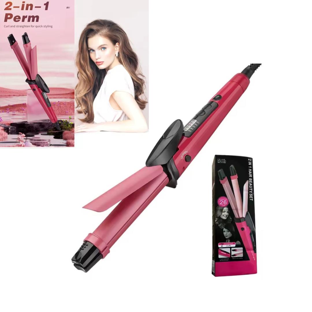 2 in 1 Hair Straightening and Curling Iron, Straightener, 2 In 1 Electic Hair Curl Iron Ceramic Straightener Wave Flat Wand Styling Roller Straighter Hairstyling LCD Curler Tongs Crimple