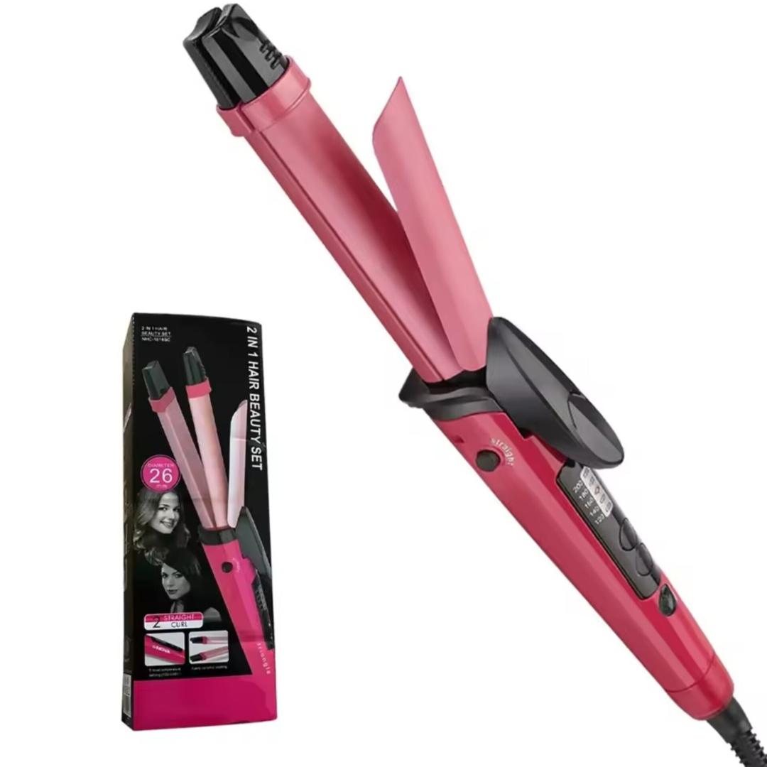 2 in 1 Hair Straightening and Curling Iron, Straightener, 2 In 1 Electic Hair Curl Iron Ceramic Straightener Wave Flat Wand Styling Roller Straighter Hairstyling LCD Curler Tongs Crimple