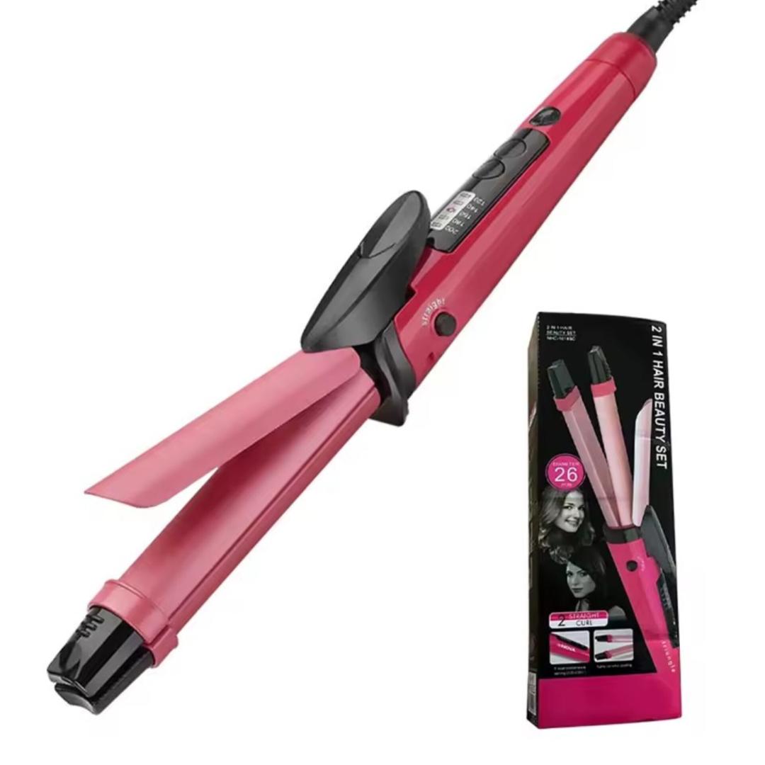 2 in 1 Hair Straightening and Curling Iron, Straightener, 2 In 1 Electic Hair Curl Iron Ceramic Straightener Wave Flat Wand Styling Roller Straighter Hairstyling LCD Curler Tongs Crimple