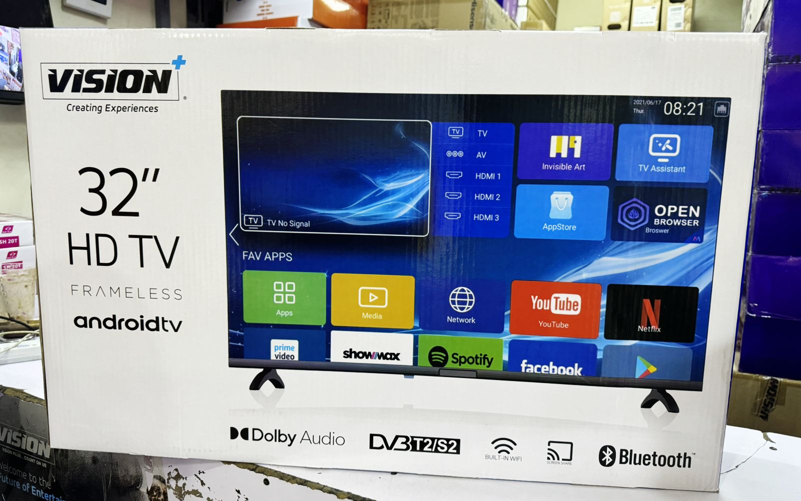 😎SHOPM SMART FOR LESS😎Vision Plus 32 Inch, BLUETOOTH, FRAMELESS, SMART ANDROID TV.Screen Size:  32" Modern Frameless Design
HD Resolution
Bluetooth Connectivity
Smart Tv - Android OS
LED Backlight
W