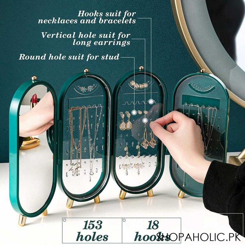 Foldable Earring Holder Jewelry Organizer Box With Mirror, 4-Layer Dustproof Earring Necklace Display Stand Jewelry Box With 153 Holes For Women And Girls.
High capacity: suitable for long earrings, s