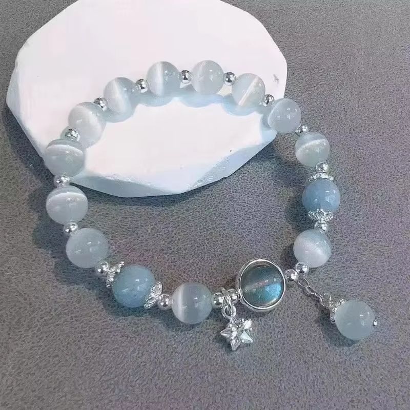 White Moonlight Stone Crystal Bracelet for Women Girls Luxury Imitation Opal Beaded Elastic Charm Bracelet Jewelry Gifts