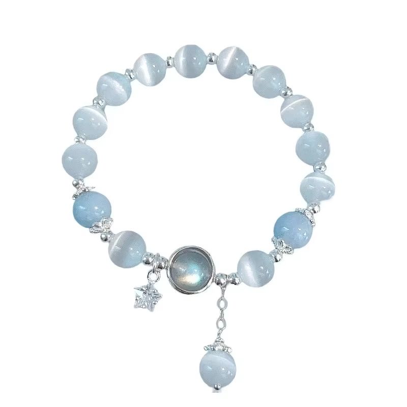 White Moonlight Stone Crystal Bracelet for Women Girls Luxury Imitation Opal Beaded Elastic Charm Bracelet Jewelry Gifts
