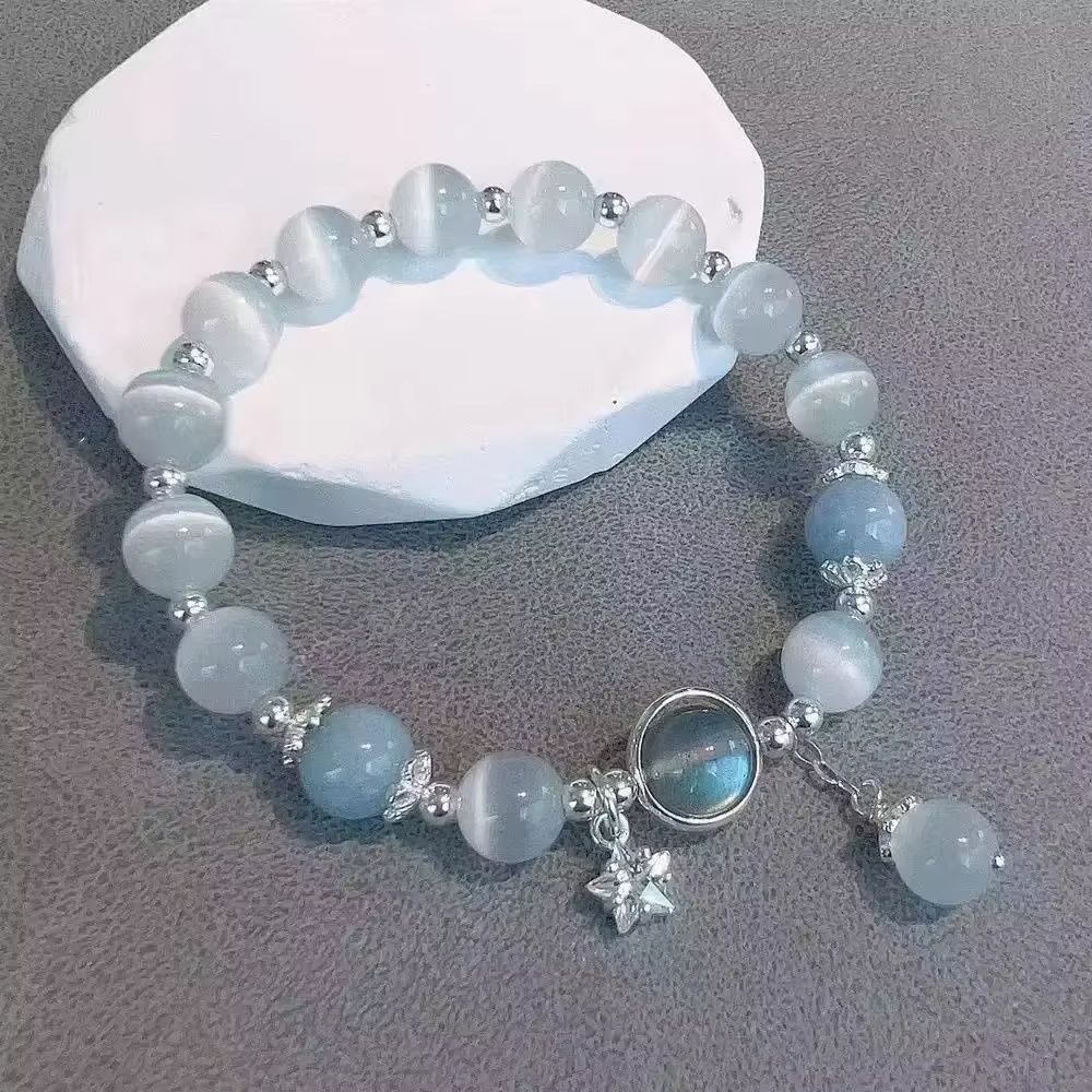 White Moonlight Stone Crystal Bracelet for Women Girls Luxury Imitation Opal Beaded Elastic Charm Bracelet Jewelry Gifts