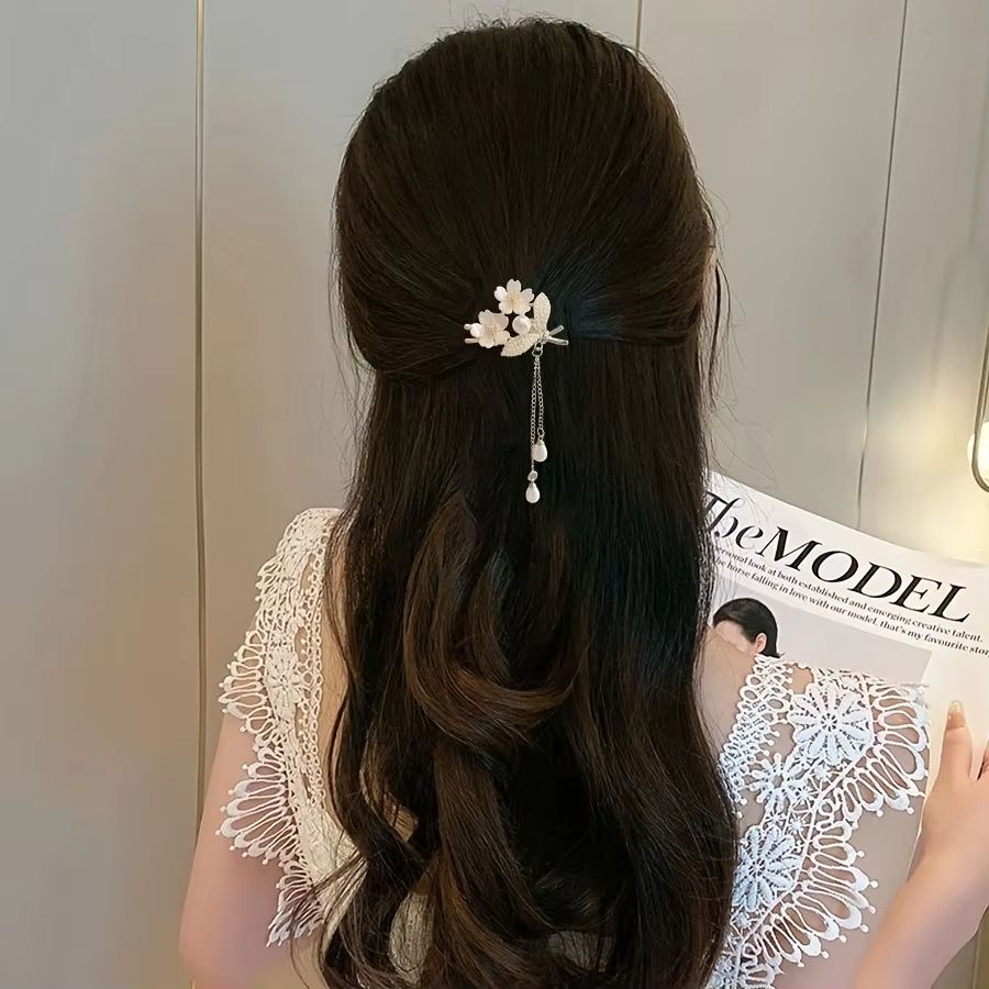 1pc Sweet Elegant Tassel HairClip Imitation Pearl Bell Orchid Tassel Hair Accessories Women Daily Holiday Wear Jewelry Hairpins hair decorations