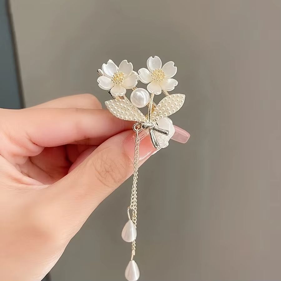 1pc Sweet Elegant Tassel HairClip Imitation Pearl Bell Orchid Tassel Hair Accessories Women Daily Holiday Wear Jewelry Hairpins hair decorations