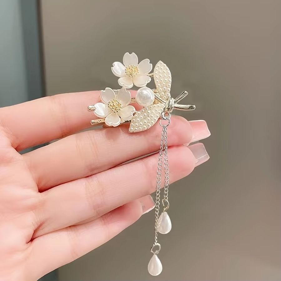 1pc Sweet Elegant Tassel HairClip Imitation Pearl Bell Orchid Tassel Hair Accessories Women Daily Holiday Wear Jewelry Hairpins hair decorations