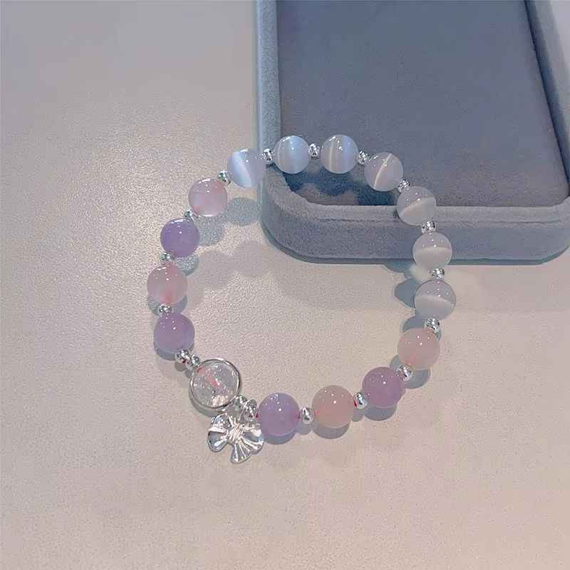 Opal Sea Blue Moonlight Crystal Bowknot Beaded Bracelet Light Luxury Elastic Bracelet for Girls Women Jewelry Accessories Gifts