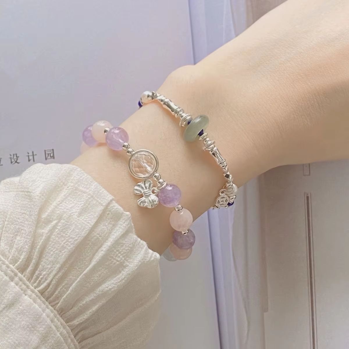 Opal Sea Blue Moonlight Crystal Bowknot Beaded Bracelet Light Luxury Elastic Bracelet for Girls Women Jewelry Accessories Gifts