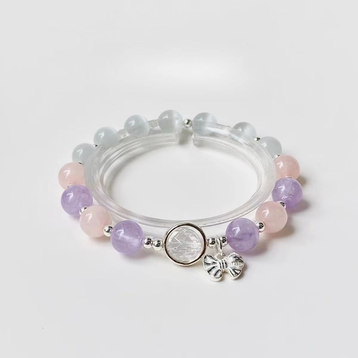 Opal Sea Blue Moonlight Crystal Bowknot Beaded Bracelet Light Luxury Elastic Bracelet for Girls Women Jewelry Accessories Gifts