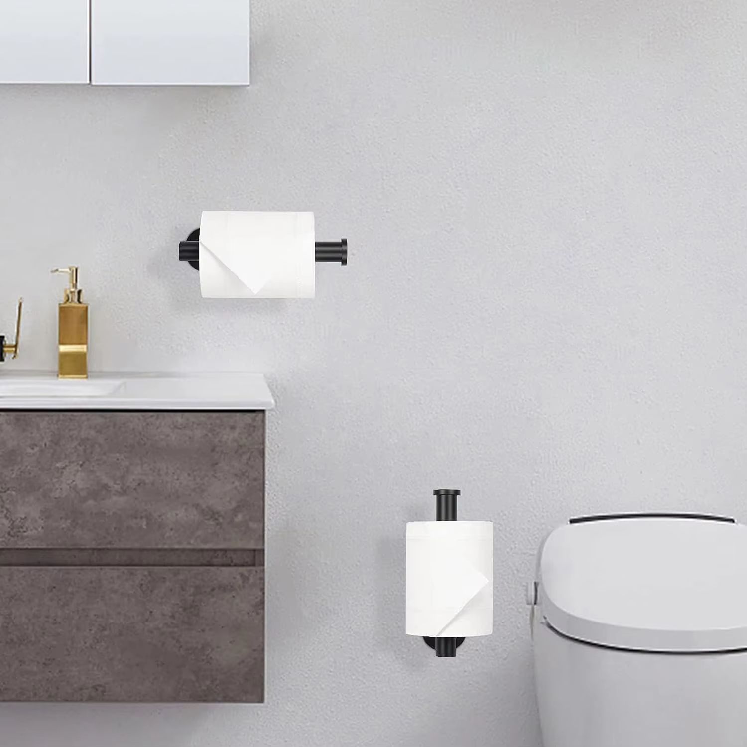 Adhesive Toilet Paper Holder 304 Stainless Steel Brushed Silver Paper Towel Roll Rack Matte Black Bathroom Kitchen Tissue Hanger