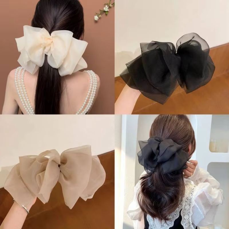 New Bow Hairpin for Women Cute Satin Fabric HairClip Korean Chiffon Ponytail Oversized Multilayer Hairpin Hair Accessories hair decorations