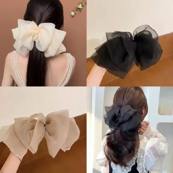New Bow Hairpin for Women Cute Satin Fabric HairClip Korean Chiffon Ponytail Oversized Multilayer Hairpin Hair Accessories hair decorations