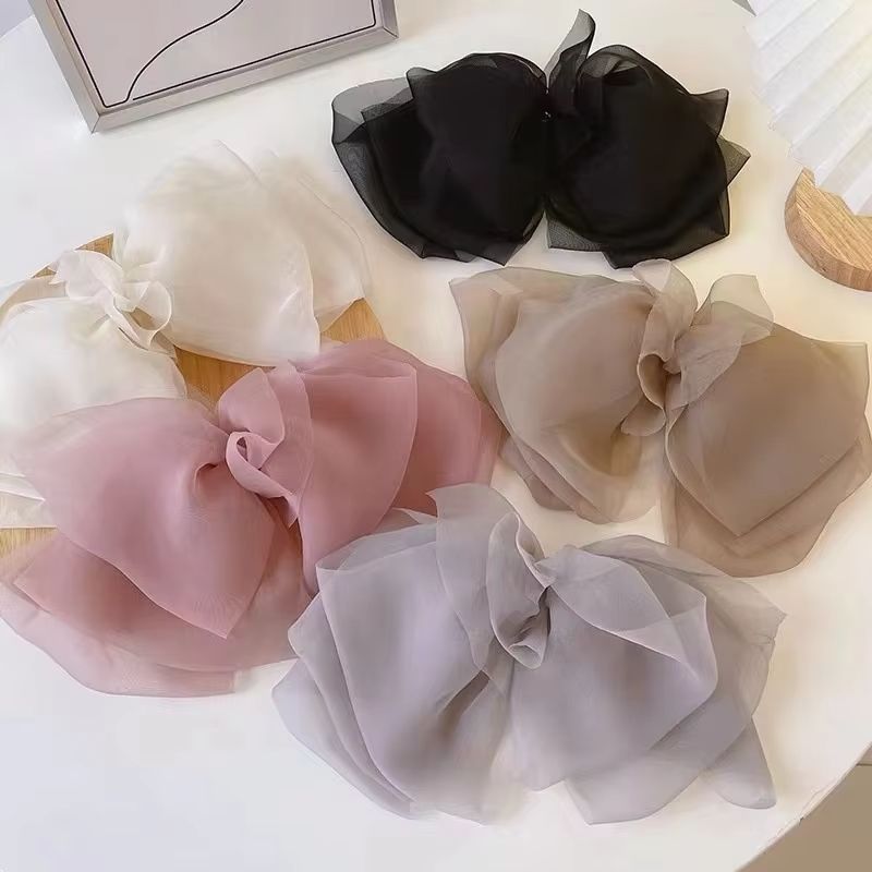 New Bow Hairpin for Women Cute Satin Fabric HairClip Korean Chiffon Ponytail Oversized Multilayer Hairpin Hair Accessories hair decorations