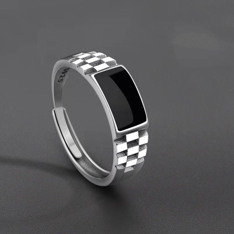 Chiba Taiyin Ring Men's New Trendy Brand Versatile High Grade Drop Glue Checkerboard Jewelry Open End Men's Ring