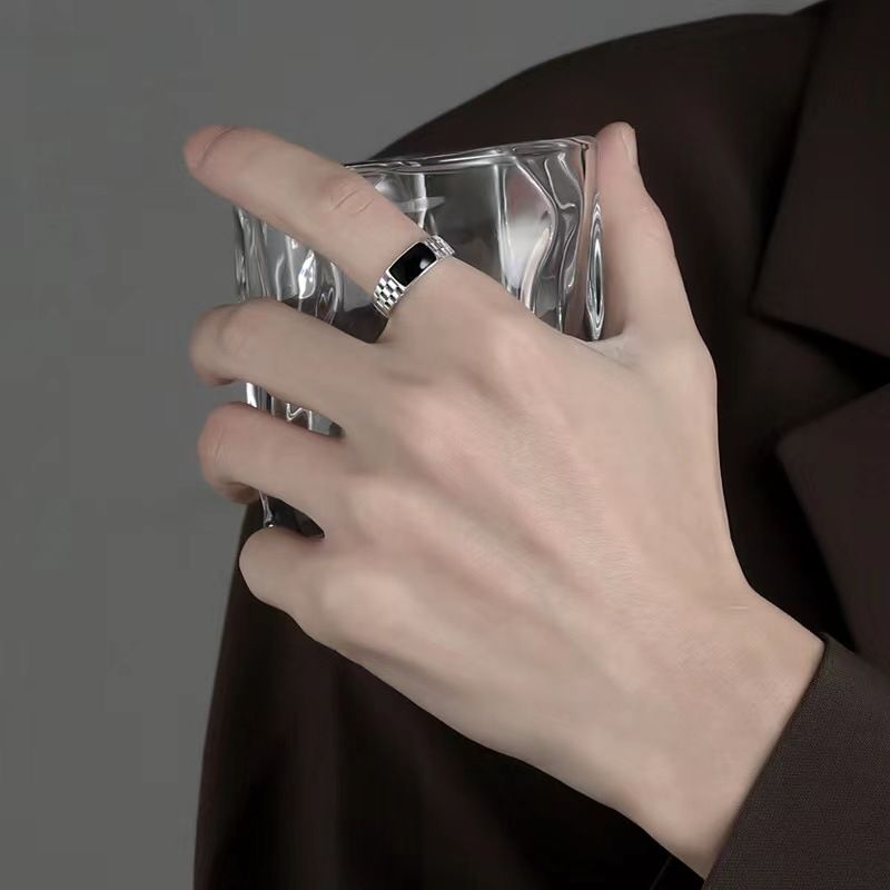 Chiba Taiyin Ring Men's New Trendy Brand Versatile High Grade Drop Glue Checkerboard Jewelry Open End Men's Ring