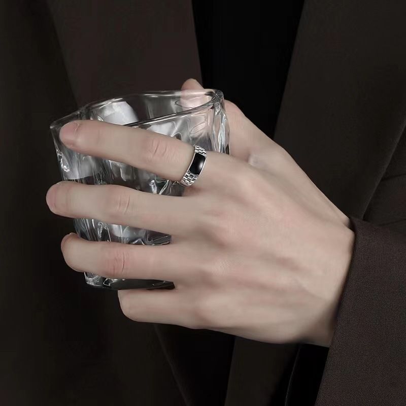 Chiba Taiyin Ring Men's New Trendy Brand Versatile High Grade Drop Glue Checkerboard Jewelry Open End Men's Ring