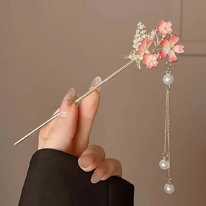 1pc Classic Chinese Style Hair Accessories Butterfly Flower Handmade Hair Clip for Women Daily Holiday Wear Girl Elegant Hairpin