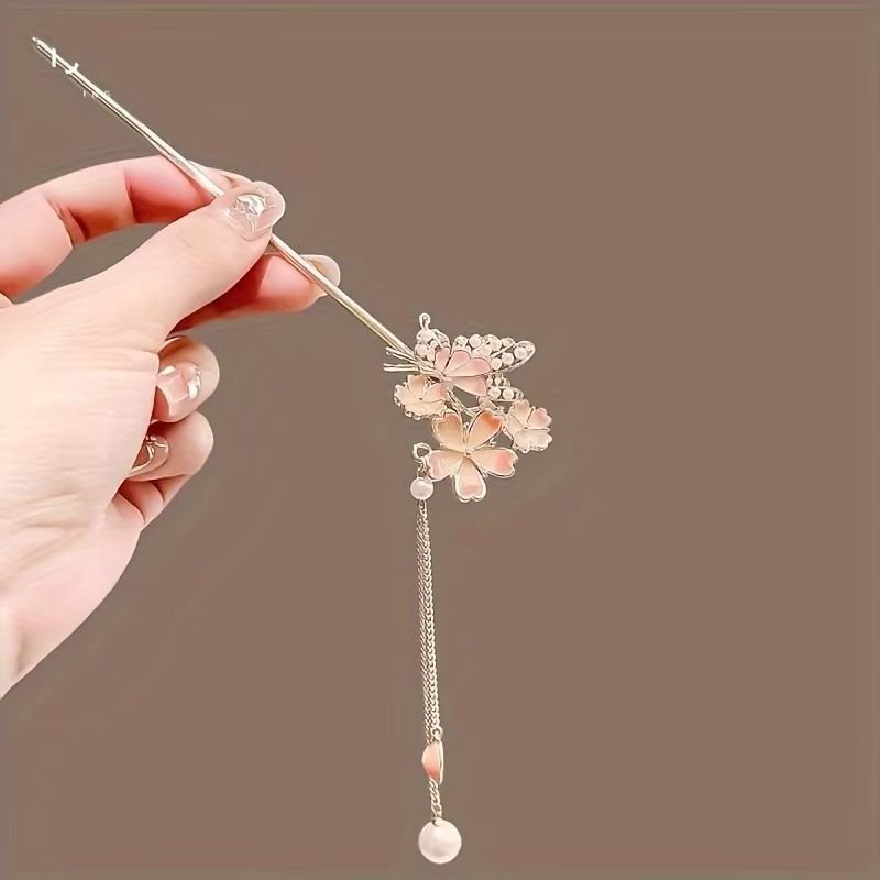 1pc Classic Chinese Style Hair Accessories Butterfly Flower Handmade Hair Clip for Women Daily Holiday Wear Girl Elegant Hairpin