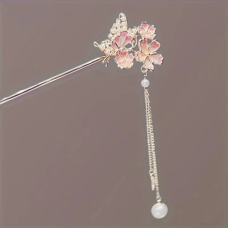 1pc Classic Chinese Style Hair Accessories Butterfly Flower Handmade Hair Clip for Women Daily Holiday Wear Girl Elegant Hairpin