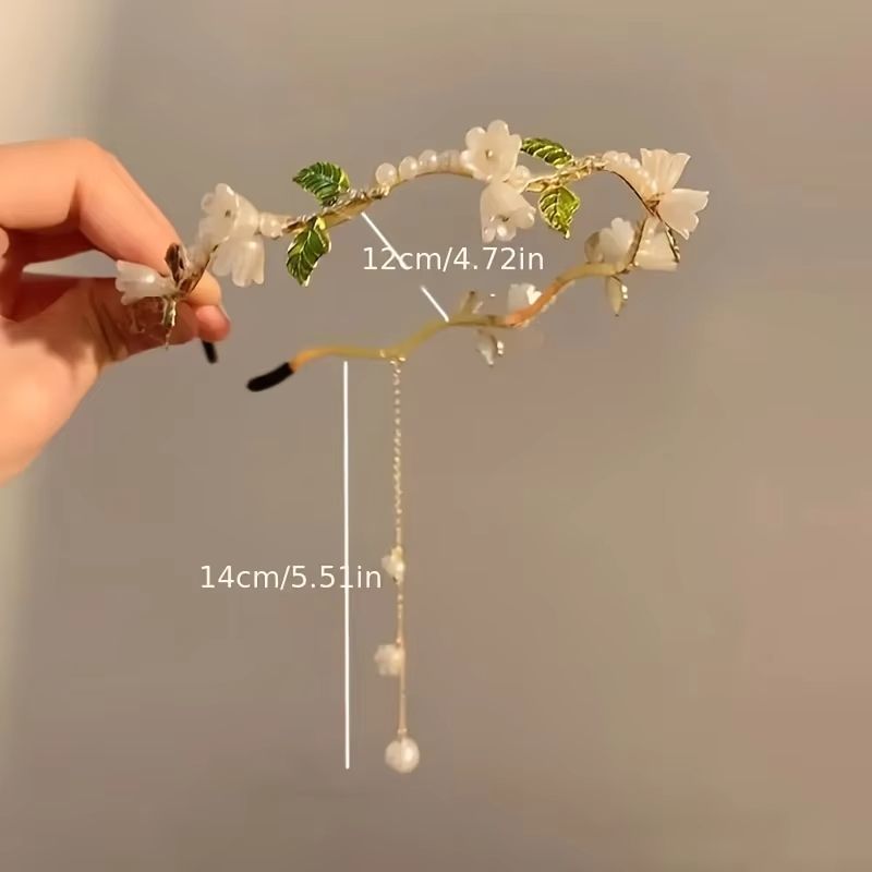 Hairbands Girls Elegant Lily of The Valley Faux Pearl Headband Fairy Style Summer Hair Hairbands Floral Faux Pearl Women