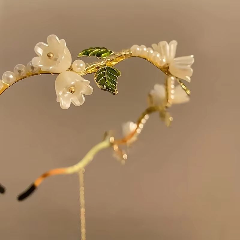 Hairbands Girls Elegant Lily of The Valley Faux Pearl Headband Fairy Style Summer Hair Hairbands Floral Faux Pearl Women