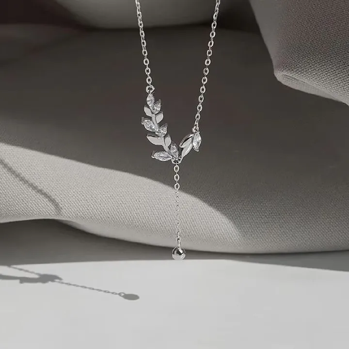 925 Sterling Silver Tree Branch Necklace Simple Charm Zirconia Botanical Pendant Choker Birthday Party Gift Ladies Fine Jewelry