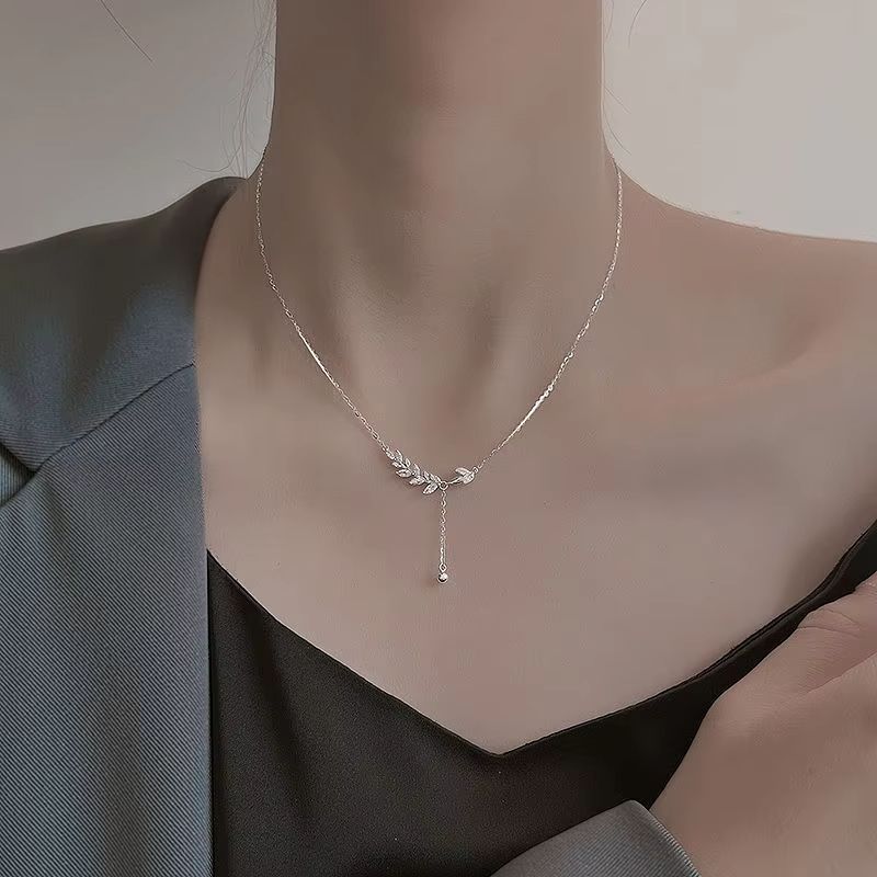 925 Sterling Silver Tree Branch Necklace Simple Charm Zirconia Botanical Pendant Choker Birthday Party Gift Ladies Fine Jewelry