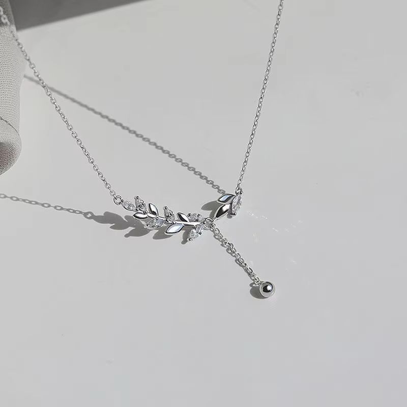 925 Sterling Silver Tree Branch Necklace Simple Charm Zirconia Botanical Pendant Choker Birthday Party Gift Ladies Fine Jewelry