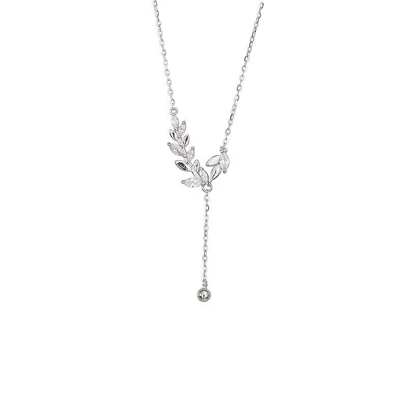 925 Sterling Silver Tree Branch Necklace Simple Charm Zirconia Botanical Pendant Choker Birthday Party Gift Ladies Fine Jewelry