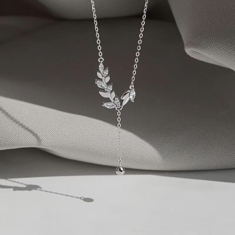 925 Sterling Silver Tree Branch Necklace Simple Charm Zirconia Botanical Pendant Choker Birthday Party Gift Ladies Fine Jewelry