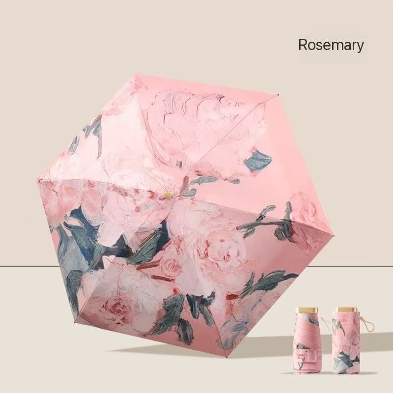 fully automatic umbrella sunscreen anti-UV sun umbrella three-fold cartoon rain umbrella folding sunshade Ink painting flower umbrella