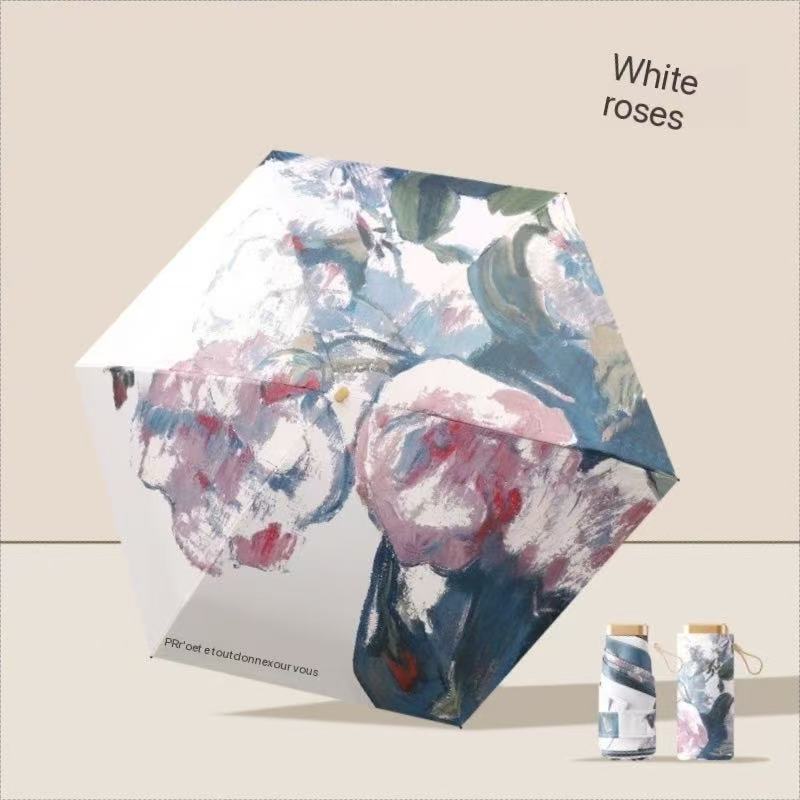 fully automatic umbrella sunscreen anti-UV sun umbrella three-fold cartoon rain umbrella folding sunshade Ink painting flower umbrella