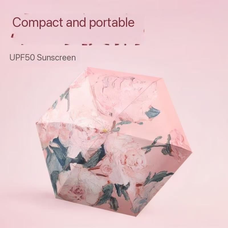 fully automatic umbrella sunscreen anti-UV sun umbrella three-fold cartoon rain umbrella folding sunshade Ink painting flower umbrella