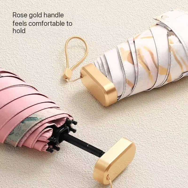 fully automatic umbrella sunscreen anti-UV sun umbrella three-fold cartoon rain umbrella folding sunshade Ink painting flower umbrella