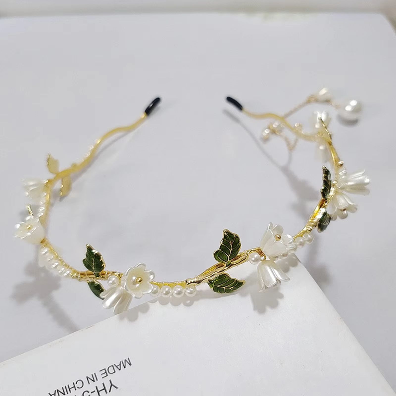 Girl Pearl Hair Ribbon Pearl Hairband Golden Hair Ribbon White Flower Tiara Crown Korean Fashion Tiara Hair Accessories