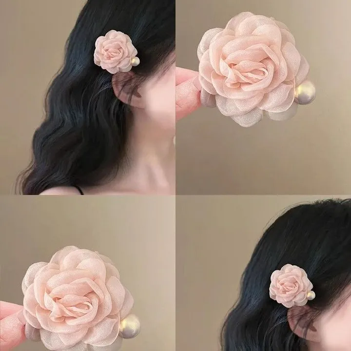 Hairpin Female 2025 New Camellia Pearl Hair Clip Hair Accessories with Broken Hair on the Forehead, Hairbands on the Side, Clip on the Back of the Head, Headpiece