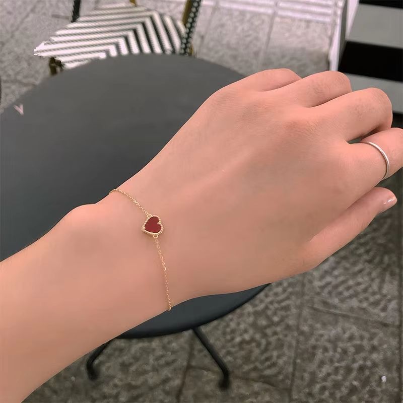 925 Sterling Silver Heart-shaped Agate Bracelet Women's Summer New Simple Small Red Heart Jewelry Student Gift Party Jewelry
