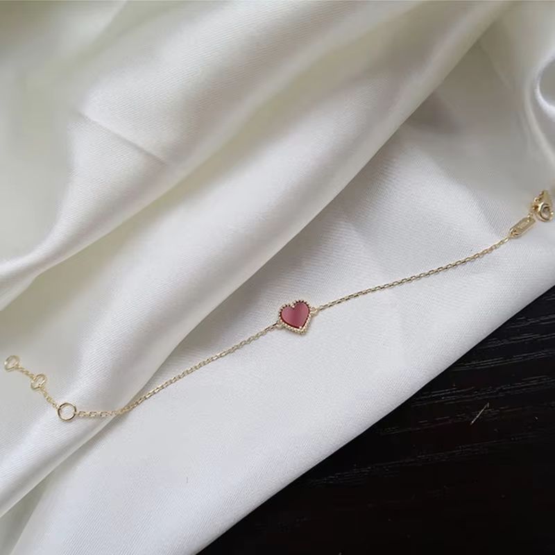 925 Sterling Silver Heart-shaped Agate Bracelet Women's Summer New Simple Small Red Heart Jewelry Student Gift Party Jewelry