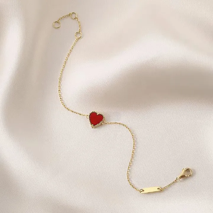 925 Sterling Silver Heart-shaped Agate Bracelet Women's Summer New Simple Small Red Heart Jewelry Student Gift Party Jewelry