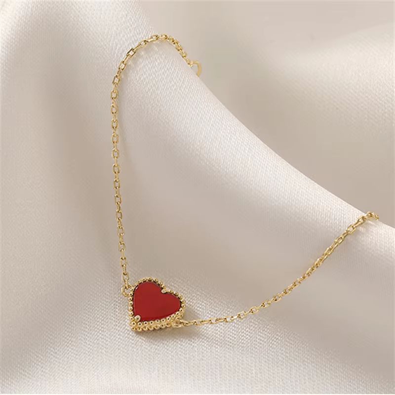 925 Sterling Silver Heart-shaped Agate Bracelet Women's Summer New Simple Small Red Heart Jewelry Student Gift Party Jewelry